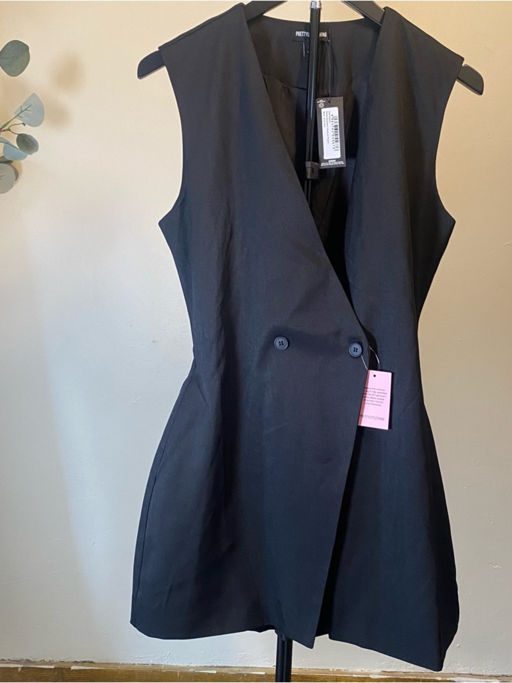 PrettyLittleThing Black Sleeveless Wrap-Style Mini Dress